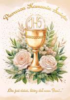 Opakowanie Karnet A5 Komunia Kielich w różach