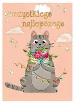 Opakowanie Karnet B6 Kot z bukietem brzoskwinia