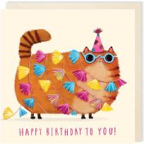 Opakowanie Karnet kwadrat 002 Urodziny Imprezowy kot