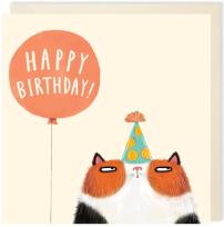 Opakowanie Karnet kwadrat 008 Urodziny Kot z balonem