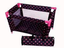 Opakowanie Łóżeczko-kojec dla lalek czarny w różowe groszki