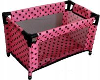 Opakowanie Łóżeczko-kojec dla lalek różowy w czarne groszki