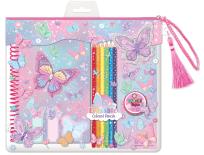Opakowanie Notatnik na spirali w saszetce z kredkami Motylki