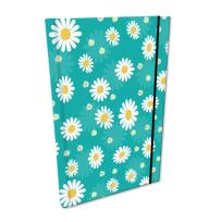 Opakowanie Notes A5 kratka z gumką Soft Touch Stokrotki na turkusie