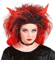 Opakowanie Peruka diablicy czarno czerwona z rogami