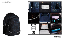 Opakowanie Plecak geometryczny trzykomorowy czarny 28x12x37cm