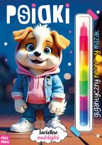 Okładka książki Psiaki. Gigantyczny neonowy mazak. Marker modułowy