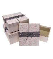 Opakowanie Pudełko kwadrat z kokardą 3szt różowy ROZETTE