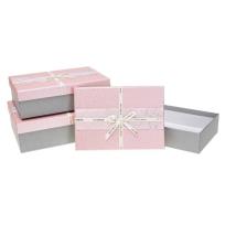 Opakowanie Pudełko prostokątne z kokardą 3szt różowy ROZETTE