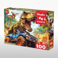 Opakowanie Puzzle 100 Tyranozaur w jeepie Grałamigłówka