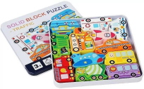 Opakowanie Puzzle drewniane pojazdy w metalowym pudełku