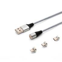 Okładka książki SAVIO KABEL MAGNETYCZNY USB - USB TYP C, MICRO I LIGHTNING, 1M, SREBRNY CL-153