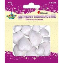 Opakowanie Serca brokatowe białe mix rozmiarów 2/4cm 18szt