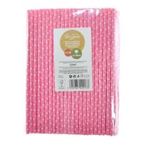 Opakowanie Słomki papierowe różowe w białe kropki 144szt