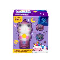 Opakowanie Stempel z naklejkami Astrafun Jednorożec 100 naklejek wielokrotnego użytku + książeczka