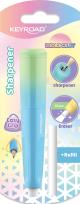 Opakowanie Temperówka plastikowa z gumką KEYROAD opalizująca pojedyncza blister 1szt.mix