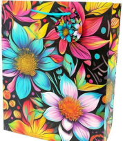 Opakowanie Torebka ozdobna matowa 26x32x12cm Kwiaty neon