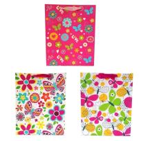 Opakowanie Torebka prezentowa uniwersalna L Kwiaty motyle MIX