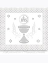 Opakowanie Zaproszenie kwadrat ZKW 120x120 Komunia zest. 57192 Dziecięce - Chłopiec, Dziewczynka, Grafika, Religia, Srebrne, Tłoczenie