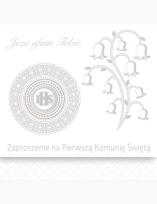 Opakowanie Zaproszenie kwadrat ZKW 120x120 Komunia zest. 57193 Dziecięce - Chłopiec, Dziewczynka, Grafika, Religia, Srebrne, Tłoczenie